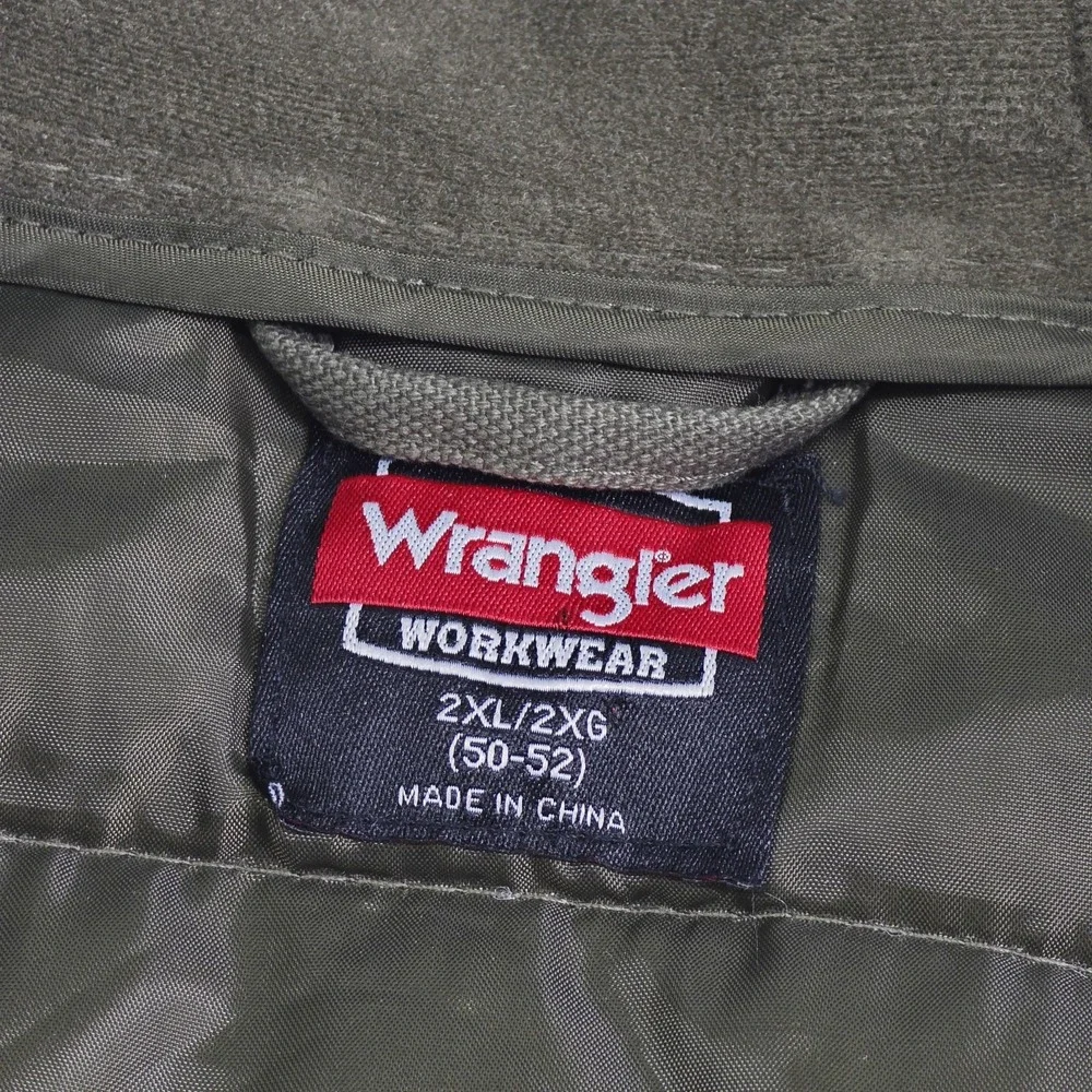 Wrangler Workwear Green Canvas Hooded Sleeveless Zip Vest Jacket Men's‎ 2XL EUC